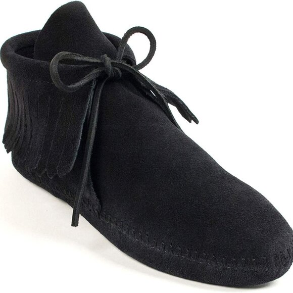 Women's Suede Fringe Boots Softsole Leather Moccasin Style Black Size 9 - Picture 1 of 7